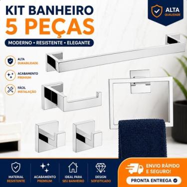 Imagem de Kit Acessórios Banheiro Inox 304 5 Peças Alto Luxo Premium Toalheiro P