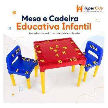 Imagem de Mesa Infantil Educativa com 2 Cadeira Mesinha com Letras e Números - R