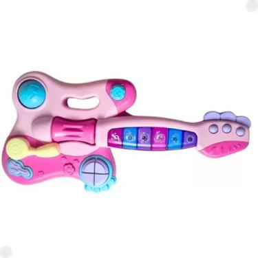 Imagem de Brinquedo Guitarra Baby Rosa com Som e Luzes - Fenix FBB-585R - Fenix 