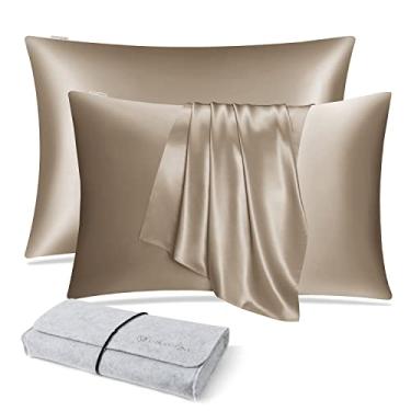 Imagem de DISANGNI 100% Natural Mulberry Silk Pillow case for Hair and Skin with Hidden Zipper 22 Momme Both Sides Real Silk Pillow Case (2pc Queen Size 20" x30", Taupe)