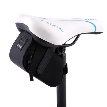 Imagem de Tgoon Armazenamento de assento de ciclismo, bolsa de selim de bicicleta com abertura leve com zíper instale firmemente bolsa de armazenamento conveniente sob o assento com gancho e laço para bicicletas (preto)
