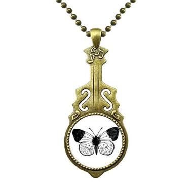 Imagem de DIYthinker Colar de amostra de borboleta com asas brancas, pingente de música de guitarra antiga