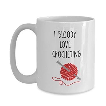 Imagem de Caneca de crochê I Bloody Love – Caneca divertida de cacau quente – ideia de presente de aniversário