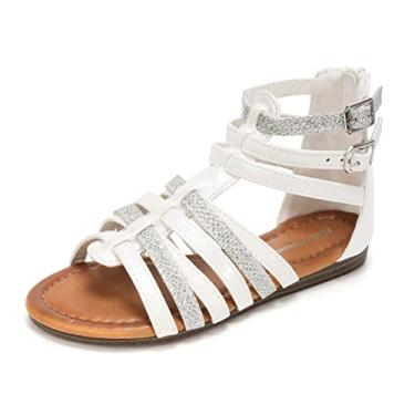 Imagem de FUNKYMONKEY Sandálias femininas com tiras de gladiador rasteira, estilo pescador, com tiras cruzadas, Branco/Kk, 6 Big Kid
