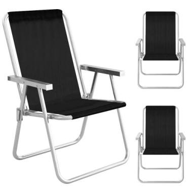 Imagem de 3 Cadeiras De Praia Aluminio Mor Alta Conforto Sannet Preta