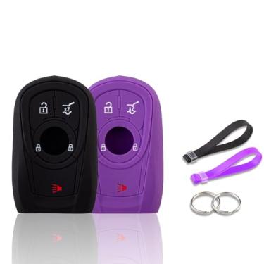 Imagem de Capa de chaveiro para Buick, Enclave Protetor de chave de silicone compatível com Buick Enclave Lacrosse Verano Encore Regal Envision Cascada, GL8, porta-chaves, 5 botões, preto + roxo, 2 peças