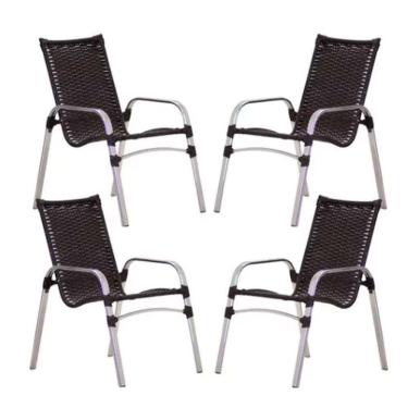 Imagem de Kit 4 Cadeiras Emily Em Alumínio E Fibra  Preto