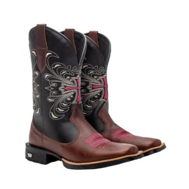 Imagem de Bota Texana Feminina Couro Country Bico Quadrado Café Flora Tamanho:34;Cor:Marrom;Gênero:Feminino