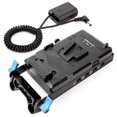 Imagem de KOERTACOO Adaptador divisor de fonte de alimentação de placa de bateria com trava em V com braçadeira de haste de 15 mm + bateria falsa NP-FZ100 compatível com câmeras Sony Alpha A6600, A7 III, A7R