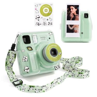Imagem de HIYQIN Capa Rígida Transparente para Câmera Instantânea Fujifilm Instax Mini SE, Com Alça de Ombro e Acessórios Inclusos - Verde Adorável Panda