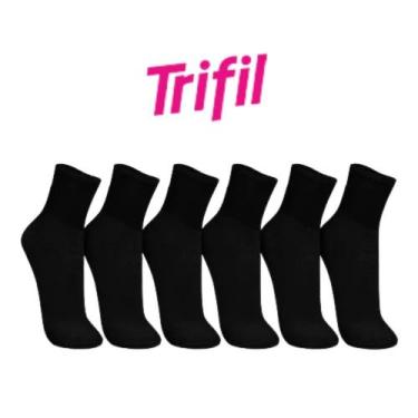 Imagem de 12 Pares De Meias Unissex Trifil Algodão Cotton Cano Médio, Preto, P  