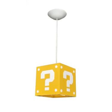 Imagem de Luminária Pendente Bloco Mario Interrogação  2 Cores - Super 3D Games,