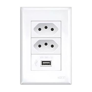 Imagem de Conjunto Placa 4x2 C/ Tomada 10a E Carregador Usb 3a - Fame