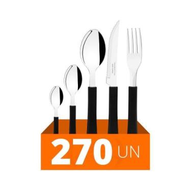 Imagem de Faqueiro Leme 270 Pçs Aço Inox Cabo Preto Pbag - Tramontina