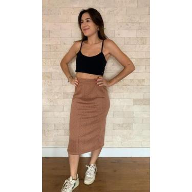 Imagem de Saia Midi de Malha Tricot Le Julie , Caramelo, G