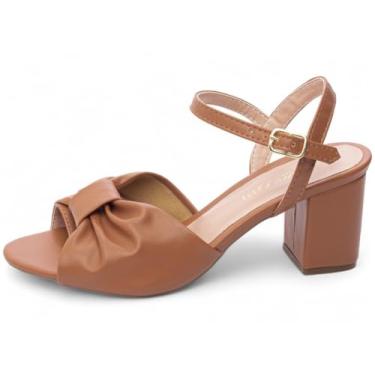 Imagem de Sandália Feminina Salto Médio Baixo Grosso Bloco 6 cm Torricella (Caramelo, BR, Adulto, Numérico, 35)