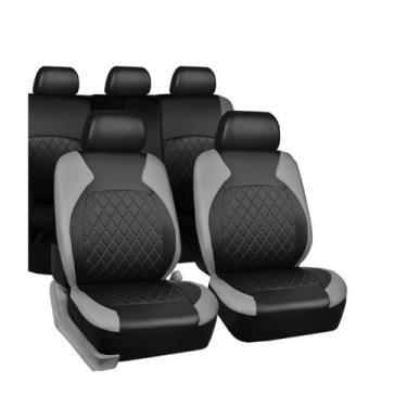 Imagem de BELOMI Conjunto completo de capas de assento de carro, protetores de almofada de couro PU à prova d'água premium, banco dianteiro e traseiro dividido, acessórios automotivos respiráveis, ajuste universal para veículos (cinza)