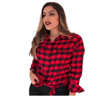 Imagem de Blusa Camisa Feminina Xadrez Flanelado - AG Acessórios, Vermelho, Pret