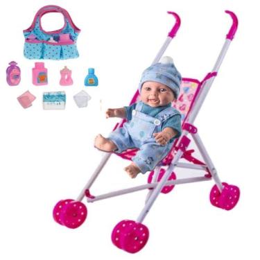 Imagem de Boneca Bebê Reborn Realista Menino Vinil + Bolsa e Carrinho - Milk Bri