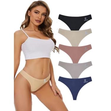 Imagem de Kit Com 5 Calcinhas Tanga Sem Costura Corte Laser Atacado - WM, GG