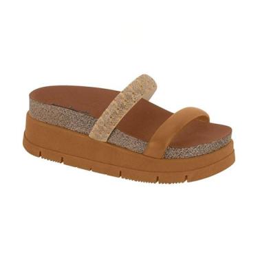 Imagem de Tamanco Feminino Moleca Plataforma Meia Pata Slide Brilho, Camel, 36