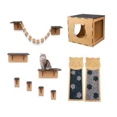 Imagem de Playground Para Gato 10 Peças Degrau Ponte Nicho Prateleira Carpete Ar