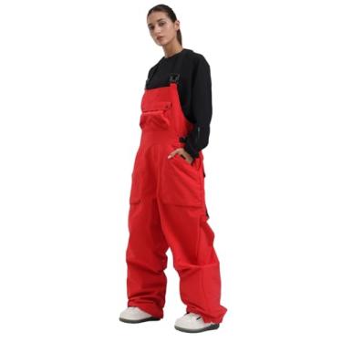 Imagem de Snowboard Bibs Women Ski Pants Snow Overalls Super Baggy Waterproof Winproof Insulated Warm,Red M