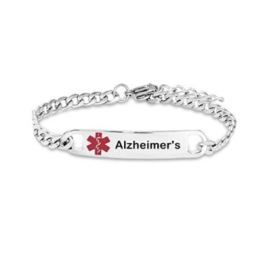 Imagem de MiiFort Pulseiras de identificação de alerta médico para homens e mulheres corrente de aço inoxidável SOS Identificação de emergência ICE Health Allergy Awareness Jewelry Adjustable, 24 centimeters,