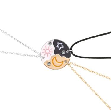 Imagem de Colar Bff para 3, Sol, Lua e Estrela Estranho Quebra-cabeça Colar Combinando Amizade Colares Para Mulheres Bestie Melhores Amigas Irmãs Forever Joias Presentes, Large, Metal, Sem Pedra Preciosa