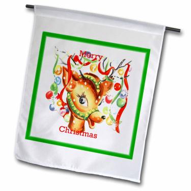 Imagem de 3dRose fl_221561_1" Impressão de rena da moda antiga com bandeira de jardim de feliz Natal, 30,5 x 45,7 cm