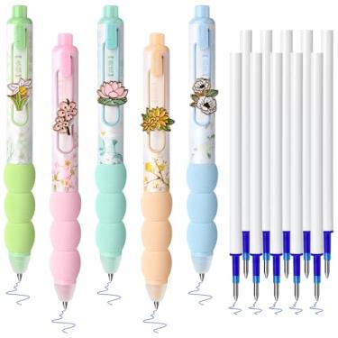 Imagem de Temiary 5 canetas de gel apagáveis e 10 recargas, tinta azul, caneta retrátil fofa com borracha, ponta fina de 0,5 mm, escrita suave para anotações, palavras cruzadas (azul)