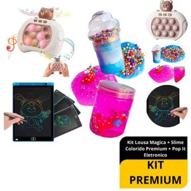 Imagem de Kit Lousa Magica + Slime Colorido Premium + Pop It Eletronico Brinqued