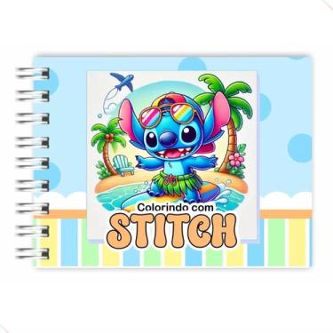 Imagem de Livro De Colorir Stitch Capa Dura Azul E Rosa 50 Páginas Estilo Bobbie