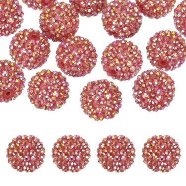 Imagem de PATIKIL Contas de strass de resina de 20 mm para caneta com contas, pacote com 20 bolas de discoteca brilhantes em pedaços redondos de chiclete para chaveiro com contas, joias para fazer artesanato