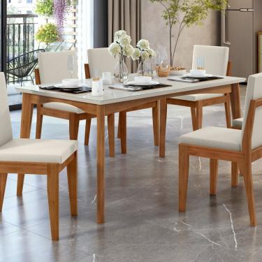 Imagem de Mesa De Jantar 6 Lugares 160cmx90cm Monalisa Mel Natural-off White