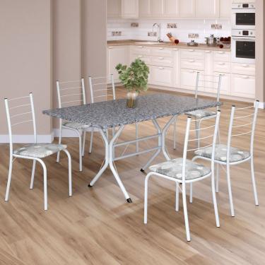 Imagem de Conjunto Sala De Jantar Mesa Retangular 140x75cm Tampo Granito Ocre 6 Cadeiras Rio Paraopeba - Branco