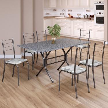 Imagem de Conjunto Sala De Jantar Mesa Retangular 140x75cm Tampo Granito Ocre 6 Cadeiras Rio Paraopeba - Mart Prata