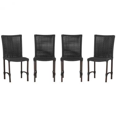 Imagem de 4 Cadeiras De Jantar Cannes De Alumínio Pintura Marrom Trama Preto