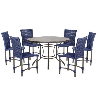 Imagem de Mesa Ascoli 120 Cm Com 6 Cadeiras Cannes De Alumínio Trama Azul