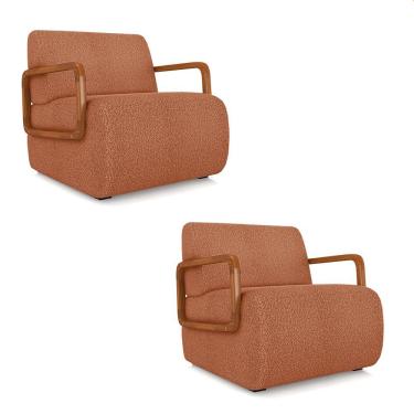Imagem de Poltrona Sala De Estar Braço De Madeira Kit 2 Hellen Bouclê K01 - D'rossi Cor Terracota