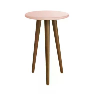 Imagem de Mesa De Canto Theo Rosa Fosco Com Pés Amadeirado - Reller Móveis Rosa Fosco