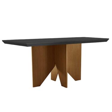 Imagem de Mesa Para Cozinha Nevada Com Tampo 120x80cm Madeirado Vidro Canto Curvo Imbuia Grafite Rufato