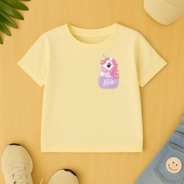 Imagem de Camiseta Infantil Feminina Estamp Unicornio No Bolsinho Fofo Elegante 