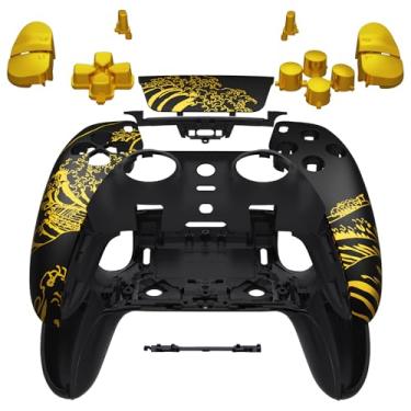 Imagem de eXtremeRate Conjunto Completo Com Botões, Capa Para Touchpad Compatível Controle Ps5 Edge, Acabamento Decorativo De Reposição, Placas Frontais E Traseiras - The Great Golden Wave Off Kanagawa Black