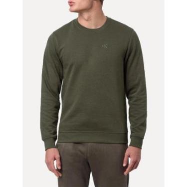 Imagem de Moletom Calvin Klein Jeans Masculino Crewneck CK Bordado Verde Militar-Masculino