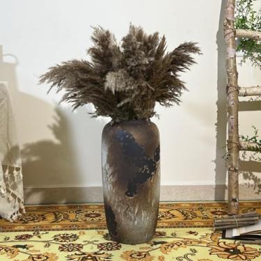 Imagem de Vaso alto de cerâmica rústico, 40 cm, preto, grande, decoração de casa de fazenda, vaso de chão para sala de estar, mesa de entrada, decoração de mesa, vasos de terracota vintage, presente de