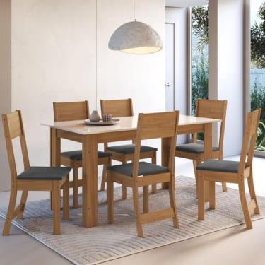 Imagem de Conjunto Sala de Jantar Fidelitá Veneza Com 6 Cadeiras Freijó/Off-White Assento Grafite