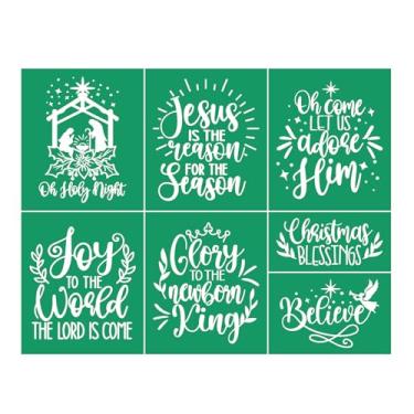 Imagem de JAJADO Holy Night Silk Screen Transfers Christmas Bless estêncil autoadesivo para tela de seda Joy Xmas Screen Print Stencil para pintura em madeira, camiseta, caneca, decoração de casa de Natal DIY