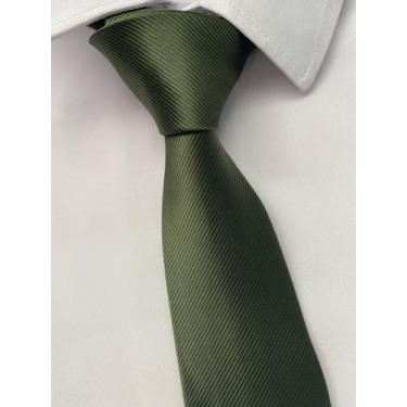 Imagem de Kit 12 Gravatas Semi Slim Verde Oliva Para Padrinhos de Casamento Noiv