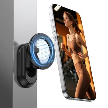 Imagem de GUAGUA Suporte magnético de telefone para academia com super ímãs N52 duplos, suporte magnético forte para todos os telefones, suporte dobrável para painel, acessórios de academia portáteis de